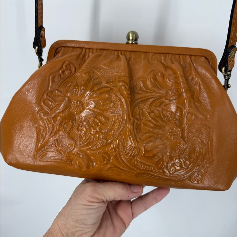 Patricia Nash floral embossed hinge kiss lock closure Crossbody/shoulder purse